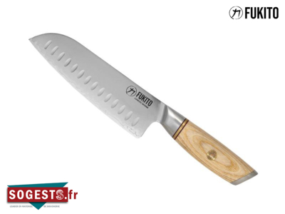 Couteau Santoku FUKITO Pakka San Maï, lame alvéolée 18 cm
