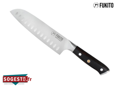 Couteau Santoku FUKITO Ebène X50, lame alvéolée 18 cm
