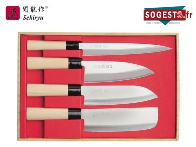 Coffret 4 couteaux SEKIRYU (Sashimi - Deba - SANTOKU - Nakiri). 